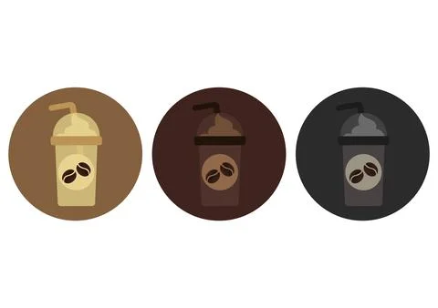 A collection of cold coffee illustrations with coffee beans in the middle Stock Illustration