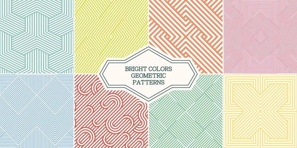 Collection of color geometric seamless patterns. Bright endless striped textures Stock Illustration
