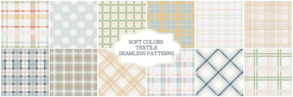 Collection of color textile seamless patterns - geometric striped design. Vector 库存插图