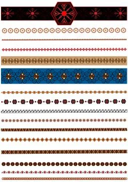 Collection of colored border and brushes for design. Stock-Illustration