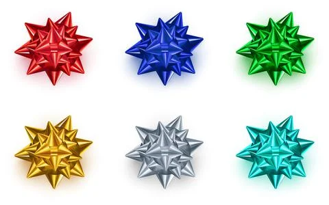 Collection of colored bow ribbons isolated on white background. Realistic shiny Stock Illustration