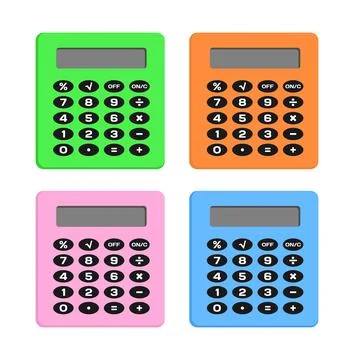 Collection of colored calculators on a white background Stock Illustration