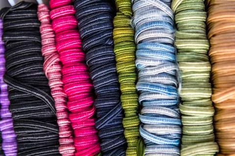 A collection of colored cotton cords Stock Photos
