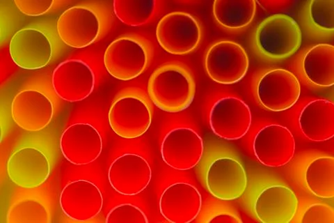 Collection colored drinking straws. Stock Photos