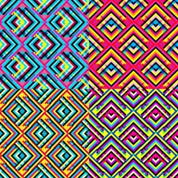 Collection of colored geometric seamless backgrounds Illustrazione stock