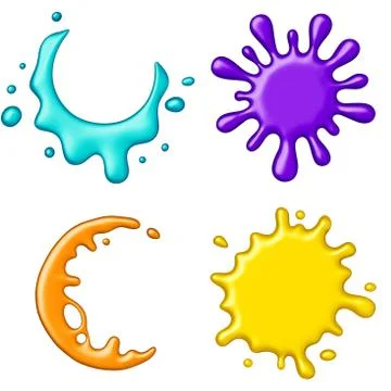 Collection of colored paint splashes on white background Stock Illustration