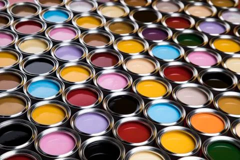 Collection of colored paints cans Free Stock Photos