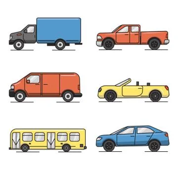 Collection of colored thin line transportation icons Stock Illustration