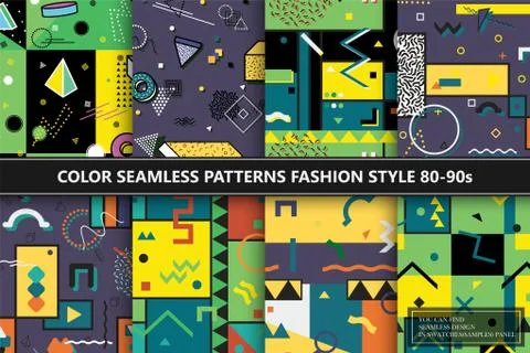 Collection of colorful abstract seamless patterns with creative geometric shapes イラスト素材