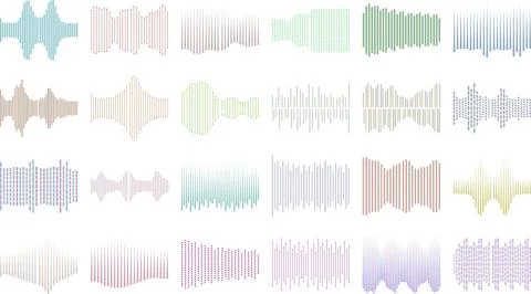Collection of colorful abstract sound waveforms visualizations featuring va.. 스톡 일러스트