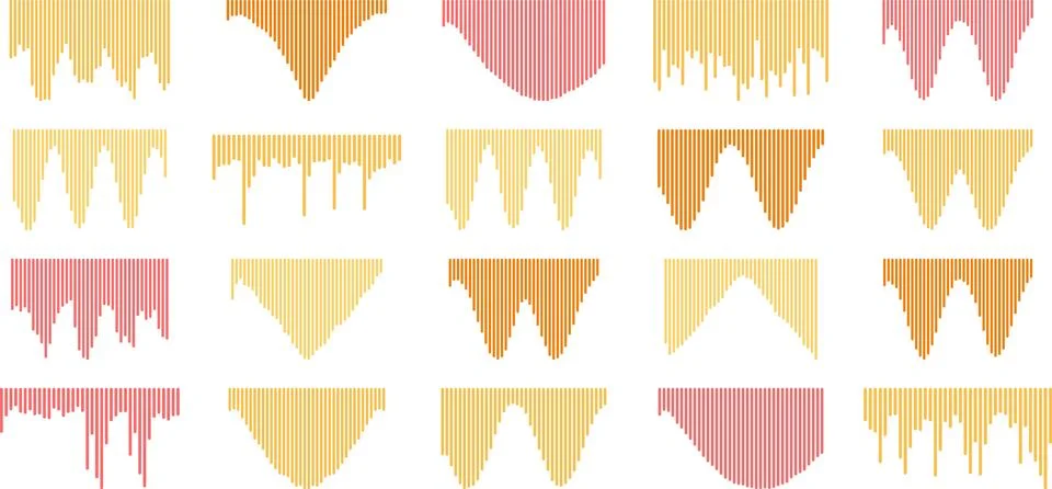 A collection of colorful abstract wave patterns in warm hues seamlessly arr.. Ilustración de archivo