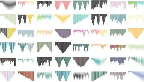 Collection of colorful abstract waveforms and patterns on a transparent bac.. Stockillustratie