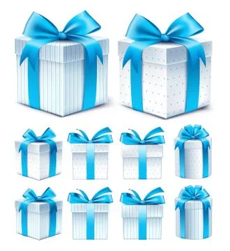 Collection of Colorful Blue Pattern Gift Box with Ribbon and Bow for Birthday Stock Illustration
