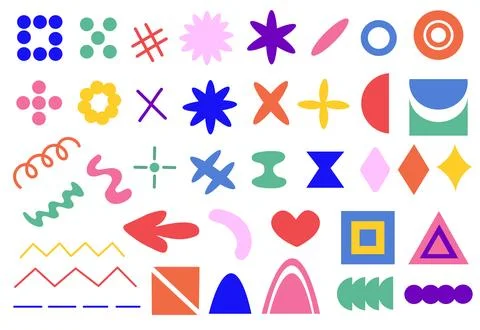 Collection colorful Brutalism basic abstract geometric shapes Stock Illustration