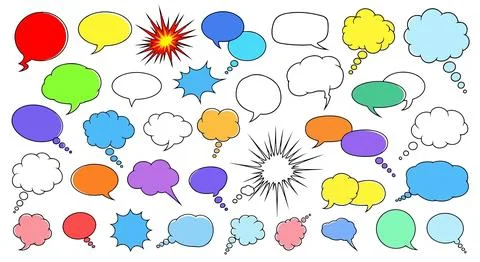 A collection of colorful comic speech bubbles Illustrazione stock