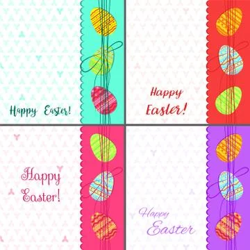 Collection of colorful Easter card. Three easter eggs. Vector illustration Illustrazione stock
