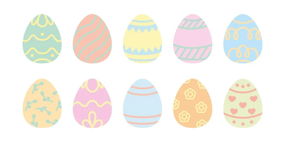 A collection of colorful Easter eggs with different patterns and designs Stock Illustration