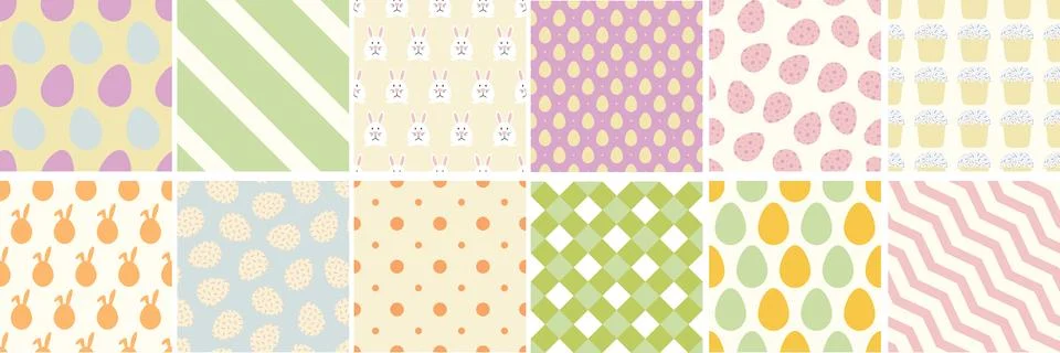 Collection of colorful Easter seamless delicate patterns. Holiday repeatable Stock Illustration