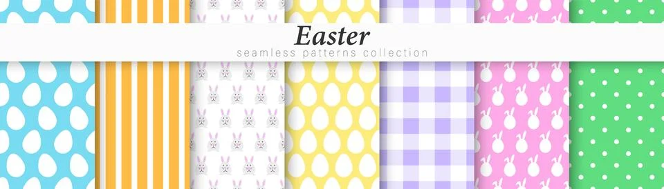 Collection of colorful Easter seamless patterns. Holiday repeatable cute Stock Illustration