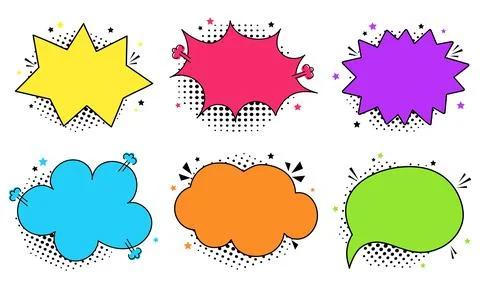 Collection colorful of empty comic speech bubbles with halftone shadows. Hand Stock Illustration