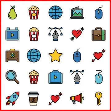 Collection of Colorful Flat Line Icons for Web and Mobile Applications. Stock Illustration
