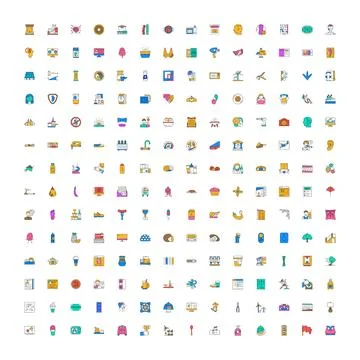Collection of colorful flat line web icons 스톡 일러스트