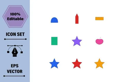 Collection of Colorful Flat Vector Icons Featuring Geometric Shapes and Objec イラスト素材