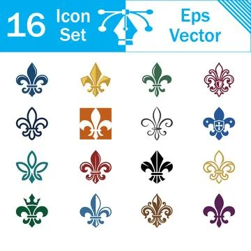 Collection of colorful fleur de lis heraldic symbols vector set with heraldic Stock Illustration
