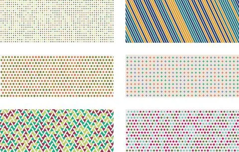 A collection of colorful geometric patterns featuring various shapes and ar.. Stock Illustration
