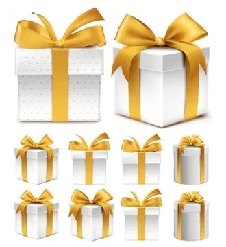 Collection of Colorful Gold Pattern Gift Box with Ribbon and Bow Stock Illustration