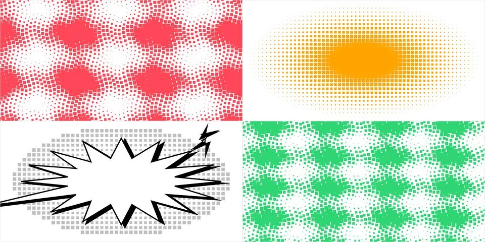 Collection of Colorful Halftone Square Pattern Designs for Comic Book Graph.. Stock Illustration