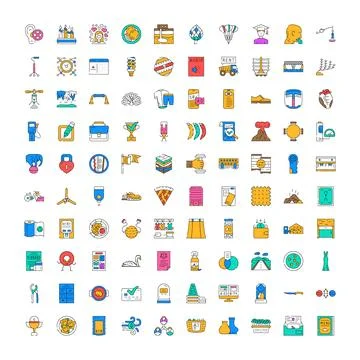 Collection of colorful linear icons for web design Stock Illustration