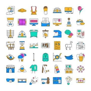 Collection of colorful linear interface icons and symbols Stock Illustration