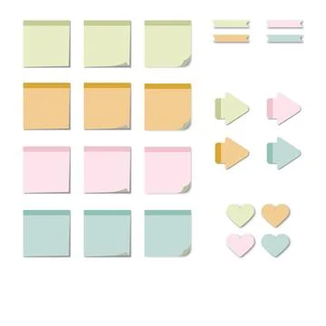 A collection of colorful note paper sheets with a curled corner, ready for your Stock Illustration