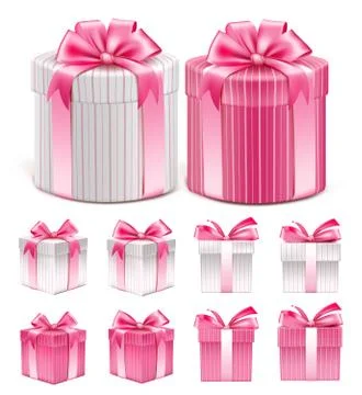 Collection of Colorful Pink Pattern Gift Box with Ribbon and Bow Stock Illustration