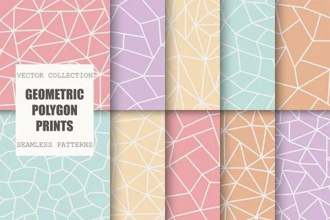 Collection of colorful polygonal geometric patterns. Delicate repeatable Иллюстрация