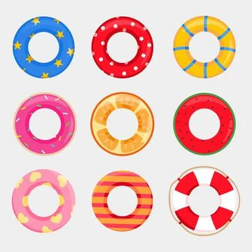 Collection of Colorful Pool Floaties for Summer Vibes and Beach Fun Stock Illustration