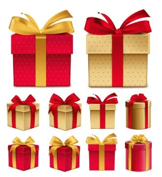 Collection of Colorful Red Pattern Gift Box with Ribbon and Bow for Birthday Stock Illustration