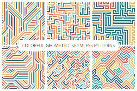Collection of colorful seamless geometric patterns. Illustrazione stock