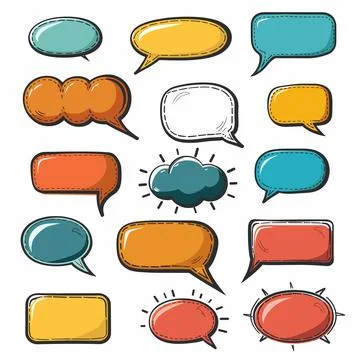 Collection colorful speech bubbles different shapes, comic book conversation Stock Illustration