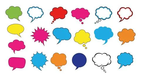 A collection of colorful speech bubbles in various shapes and sizes Stock Illustration