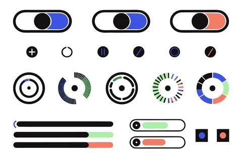 Collection of colorful ui elements and progress indicators Stockillustratie