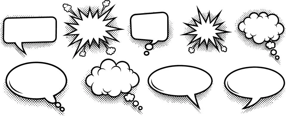Collection of Comic Book Speech Bubbles and Thought Bubbles Stock Illustration