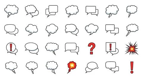 A collection of comic book style speech bubbles and thought clouds Stock Illustration