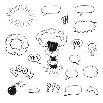 Collection of Comic Style Bubbles. Hand drawn retro cartoon stickers. Stock Illustration