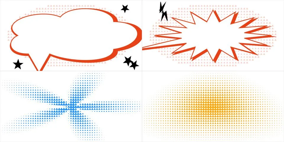 Collection of Comic Style Speech Bubbles and Halftone Pattern Graphic Element 스톡 일러스트