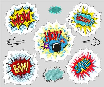 Collection of Comic Text, Pop Art style. vector Stock Illustration
