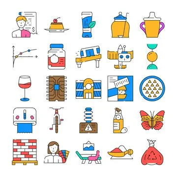 Collection of commerce technology science food icons Stock Illustration