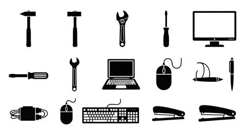 A collection of common electronic devices and accessories Stock Illustration