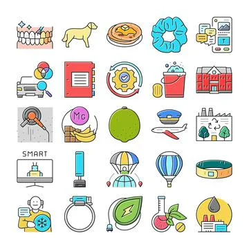 Collection of common objects and daily activities icons Stock Illustration